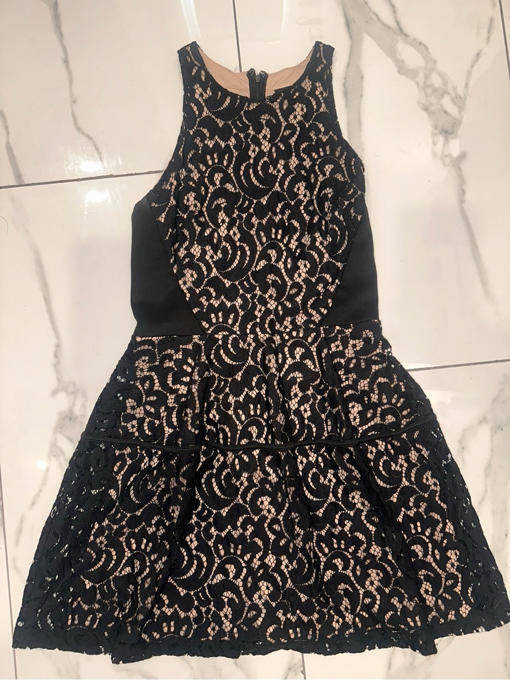 M&M'S Black Lace Dress with Nude Underlay - Girls Formal Fit & Flare